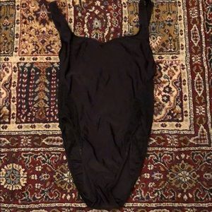 Vintage Black High Cut Onepiece Sheer Lace Sides